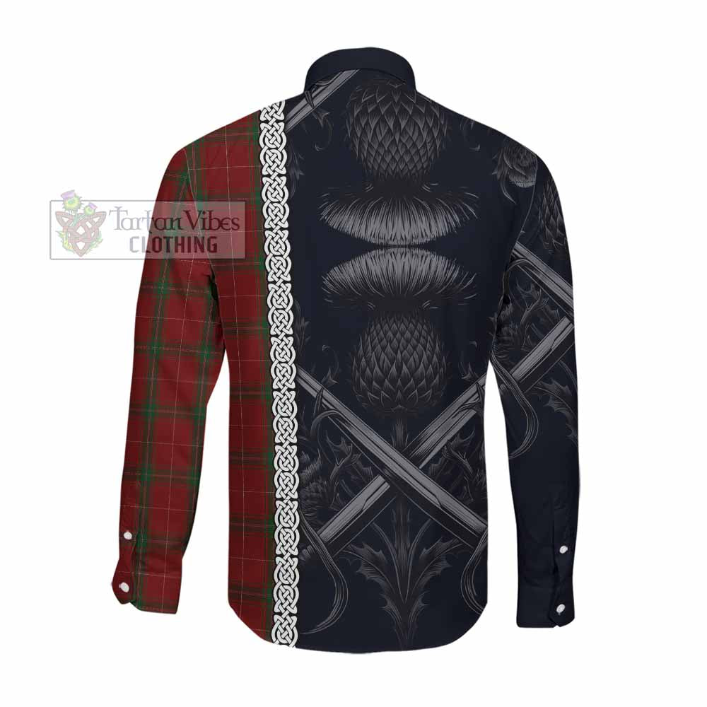 Tartan Vibes Clothing Carruthers Tartan Long Sleeve Button Shirt with Family Crest Cross Sword Thistle Celtic Vibes