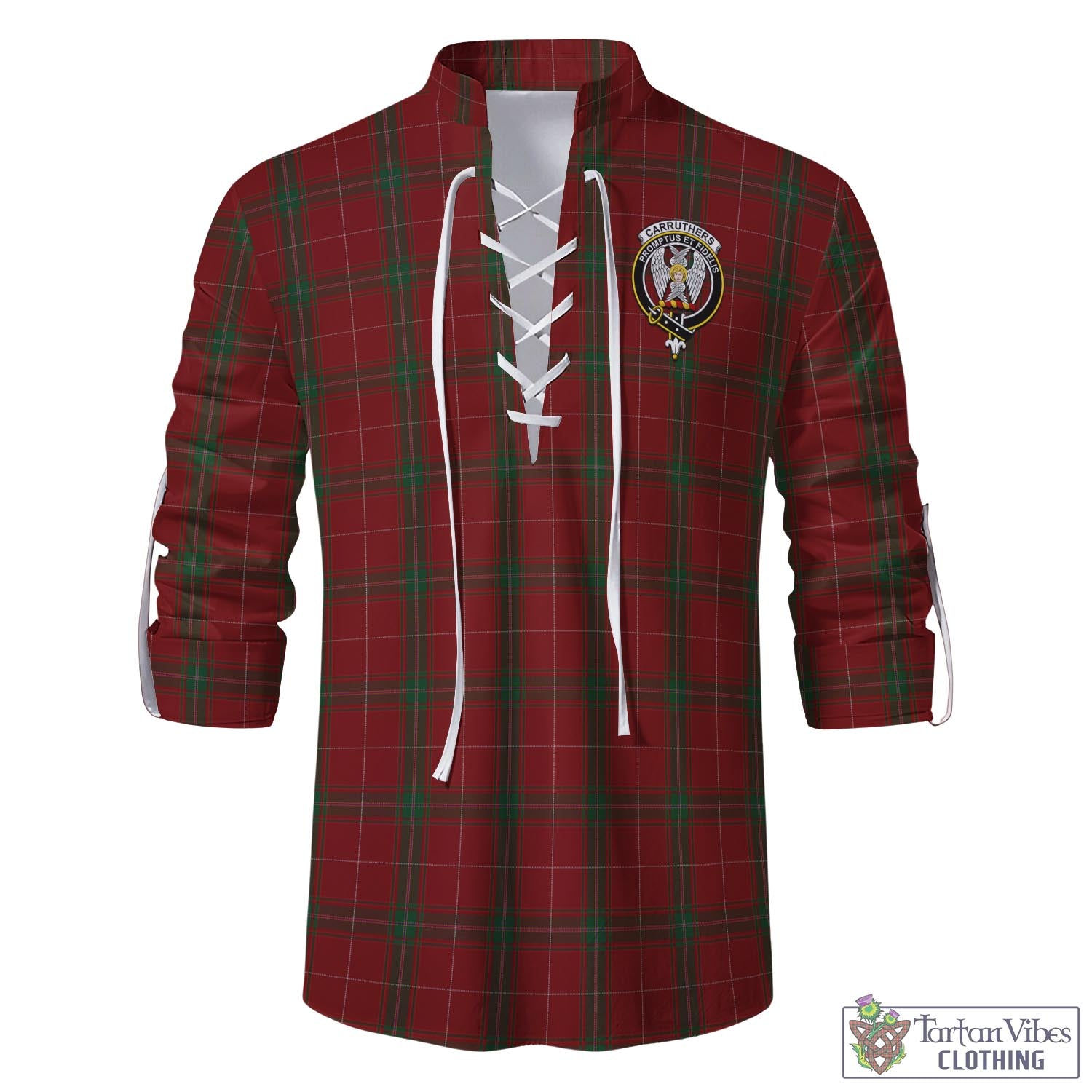 Tartan Vibes Clothing Carruthers Tartan Men's Scottish Traditional Jacobite Ghillie Kilt Shirt with Family Crest