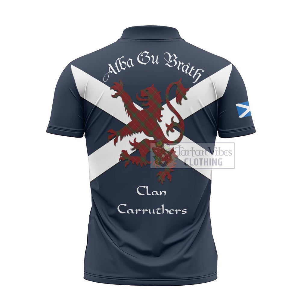 Tartan Vibes Clothing Carruthers Tartan Lion Rampant Zipper Polo Shirt – Proudly Display Your Heritage with Alba Gu Brath and Clan Name