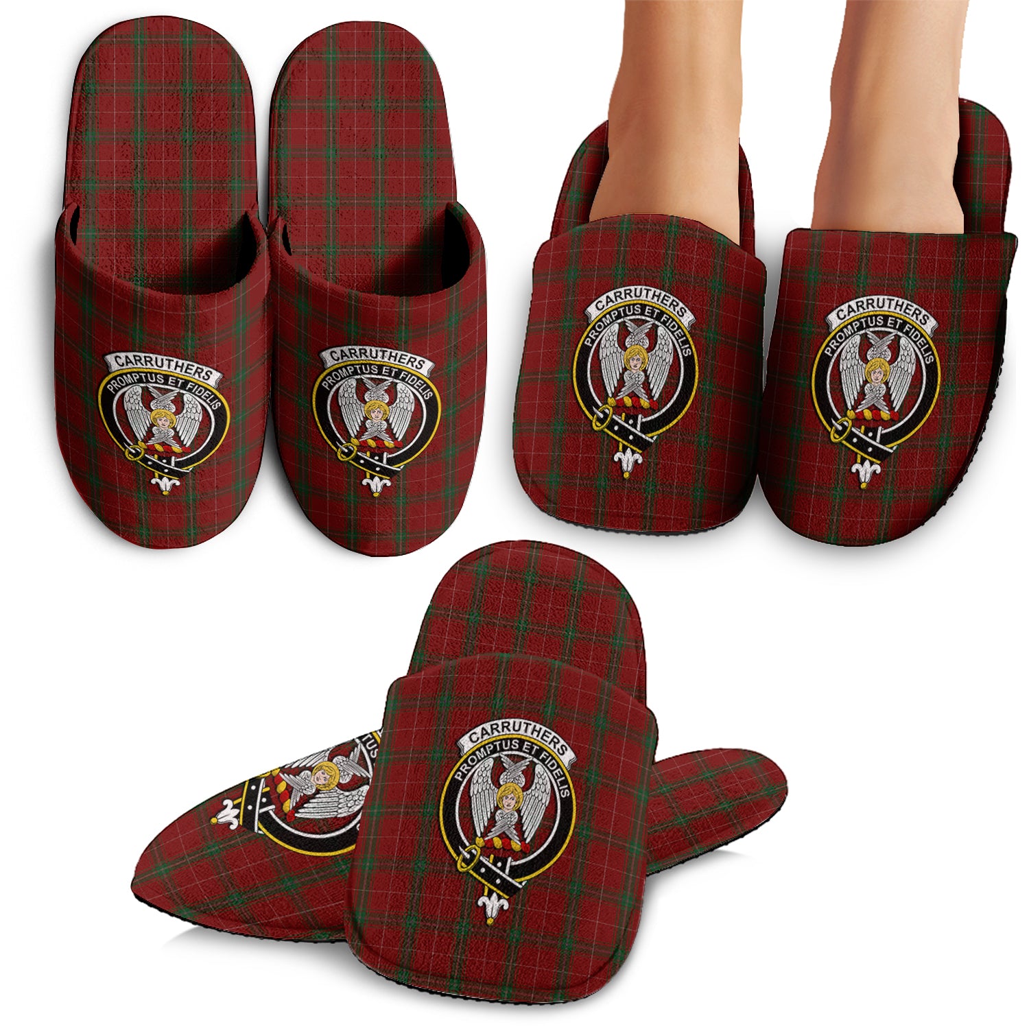 Carruthers Tartan Home Slippers with Family Crest - Tartanvibesclothing