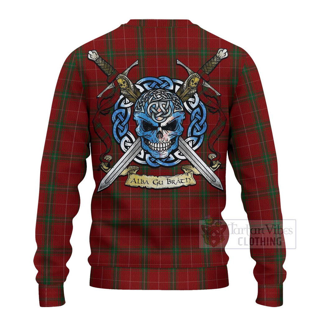 Tartan Vibes Clothing Carruthers Tartan Knitted Sweater with Family Crest Celtic Skull Style