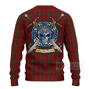 Tartan Vibes Clothing Carruthers Tartan Knitted Sweater with Family Crest Celtic Skull Style