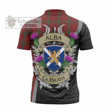 Carruthers Tartan Family Crest Zipper Polo Shirt Lion Rampant Royal Thistle Shield Celtic Inspired