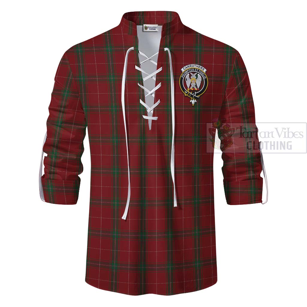 Tartan Vibes Clothing Carruthers Tartan Ghillie Kilt Shirt with Family Crest Celtic Skull Style