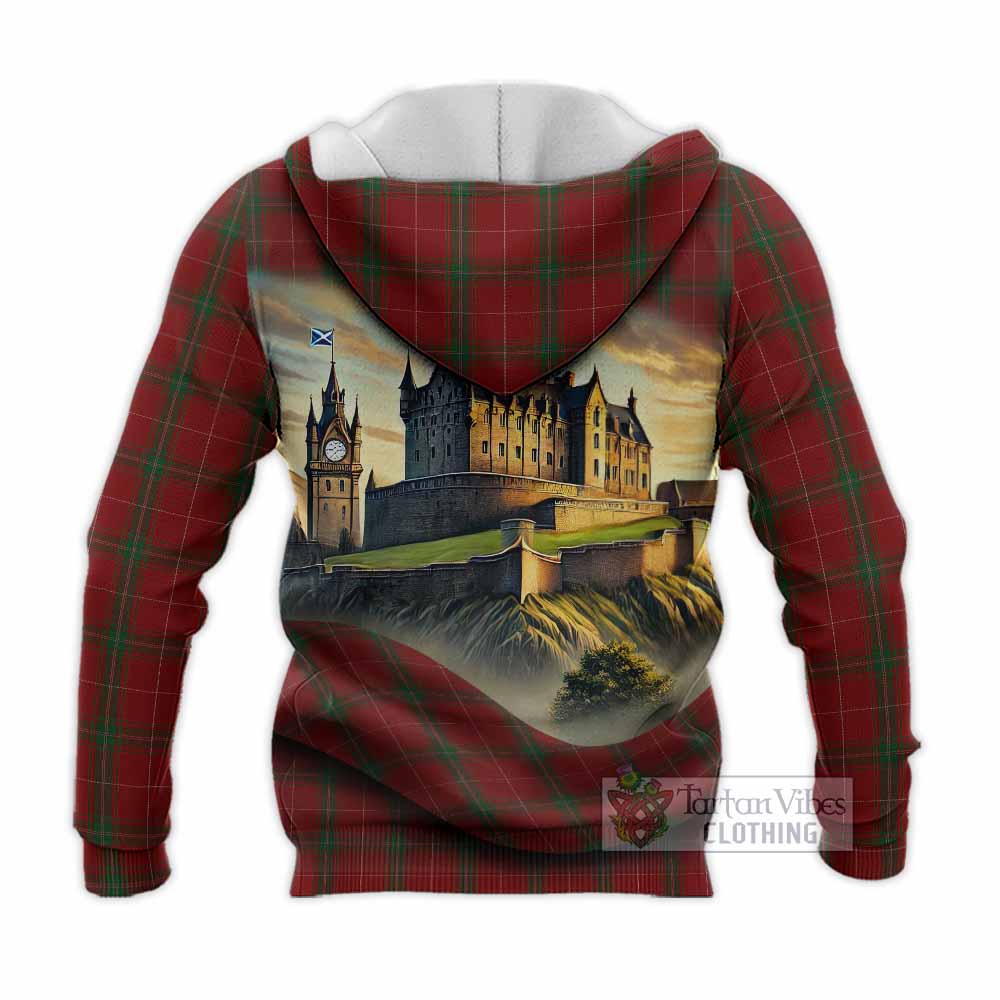 Tartan Vibes Clothing Carruthers Tartan Family Crest Knitted Hoodie with Scottish Ancient Castle Style