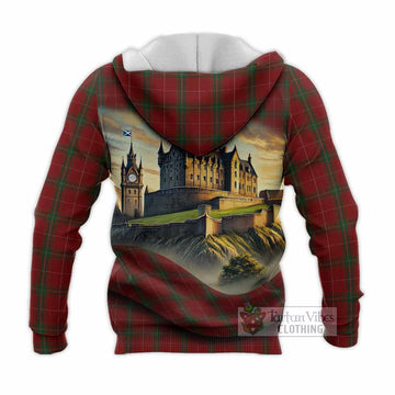 Tartan Vibes Clothing Carruthers Tartan Family Crest Knitted Hoodie with Scottish Ancient Castle Style