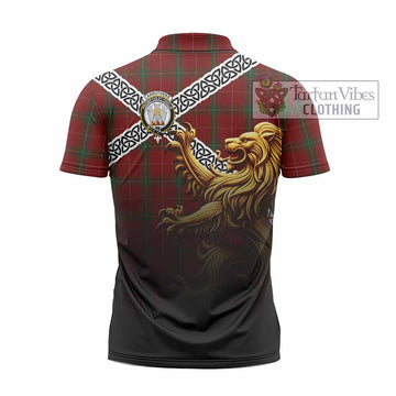 Carruthers Crest Tartan Zipper Polo Shirt with Golden Lion Emblem Celtic Style