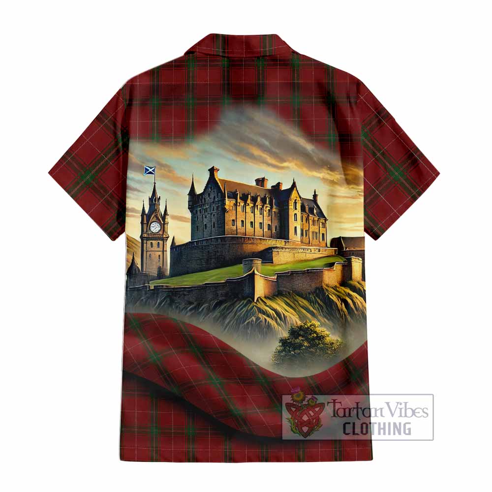Tartan Vibes Clothing Carruthers Tartan Family Crest Short Sleeve Button Shirt with Scottish Ancient Castle Style