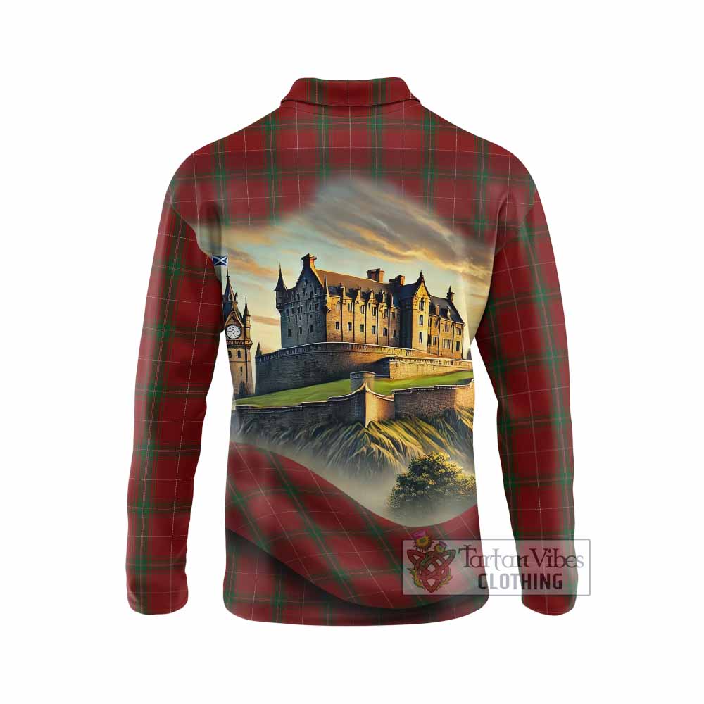 Tartan Vibes Clothing Carruthers Tartan Family Crest Long Sleeve Polo Shirt with Scottish Ancient Castle Style