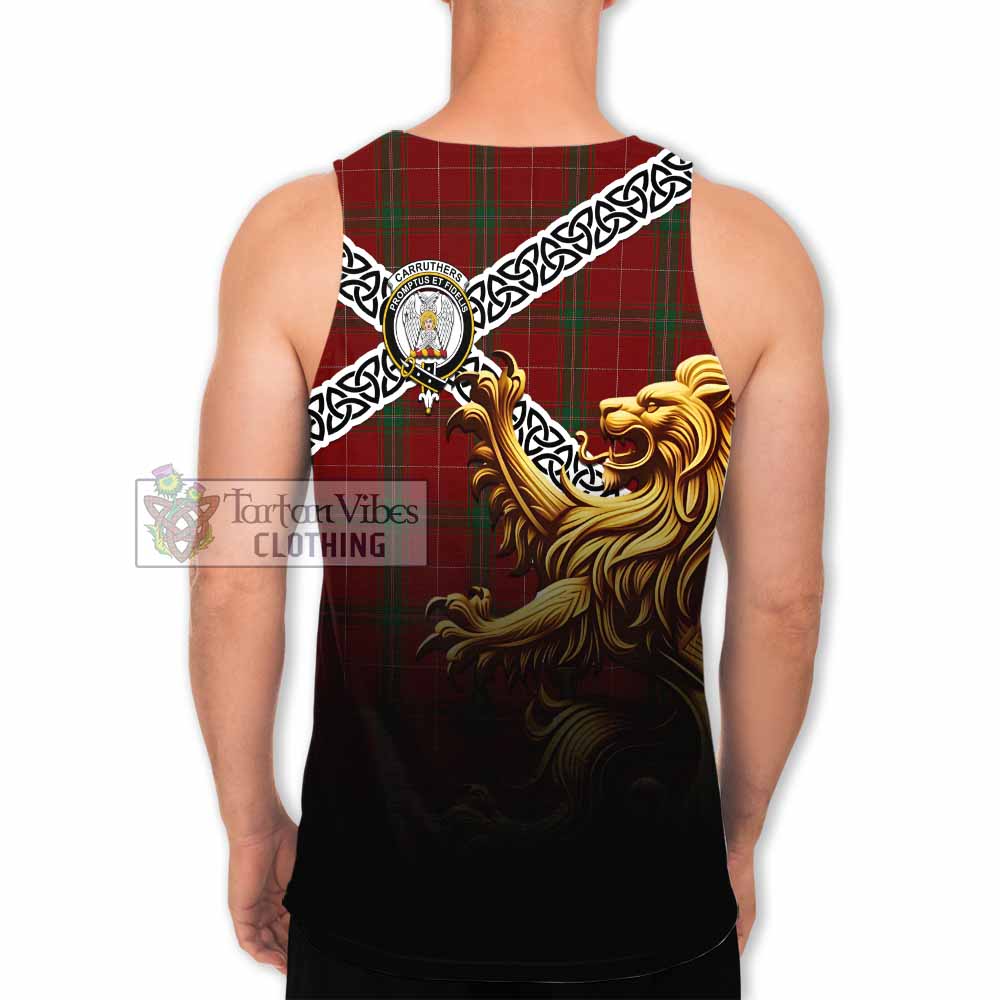 Tartan Vibes Clothing Carruthers Crest Tartan Men's Tank Top with Golden Lion Emblem Celtic Style