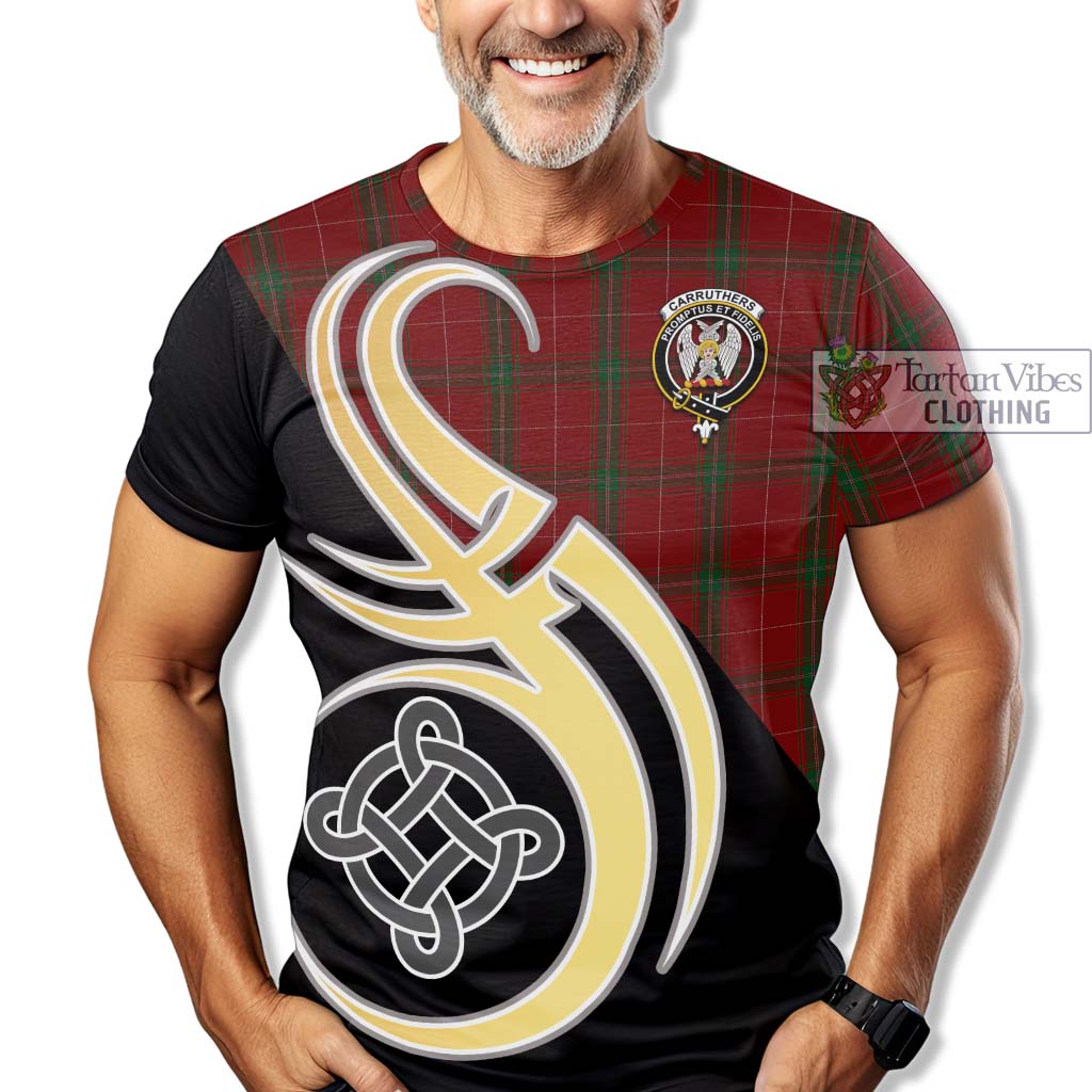 Tartan Vibes Clothing Carruthers Tartan T-Shirt with Family Crest and Celtic Symbol Style
