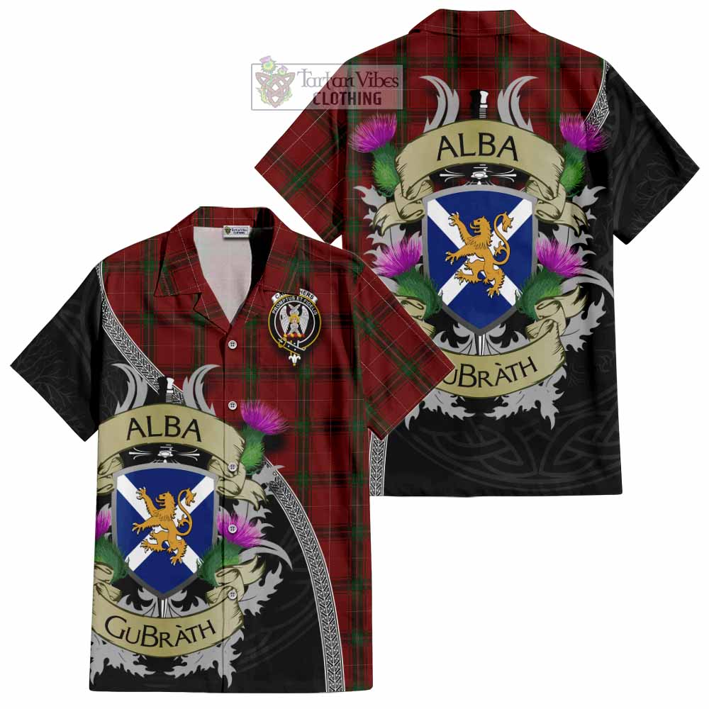 Tartan Vibes Clothing Carruthers Tartan Family Crest Short Sleeve Button Shirt Lion Rampant Royal Thistle Shield Celtic Inspired