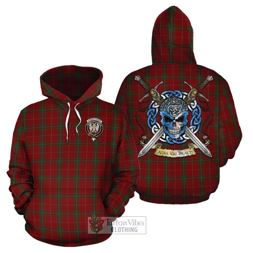 Tartan Vibes Clothing Carruthers Tartan Cotton Hoodie with Family Crest Celtic Skull Style