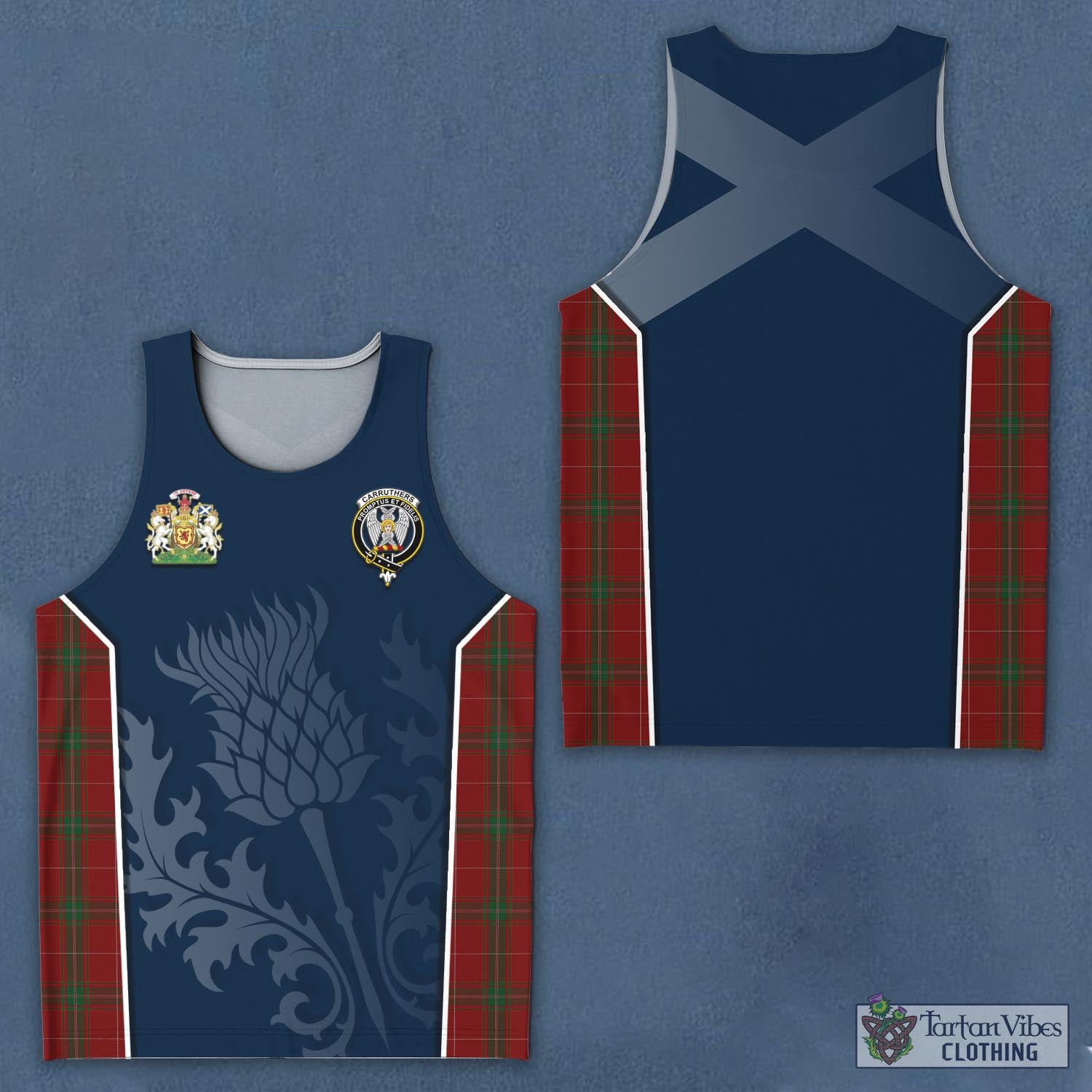 Tartan Vibes Clothing Carruthers Tartan Men's Tanks Top with Family Crest and Scottish Thistle Vibes Sport Style