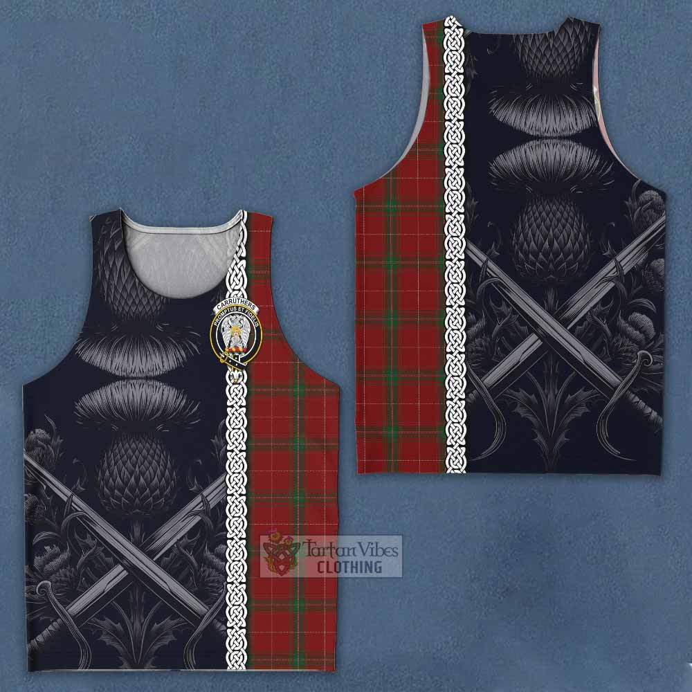 Tartan Vibes Clothing Carruthers Tartan Men's Tank Top with Family Crest Cross Sword Thistle Celtic Vibes