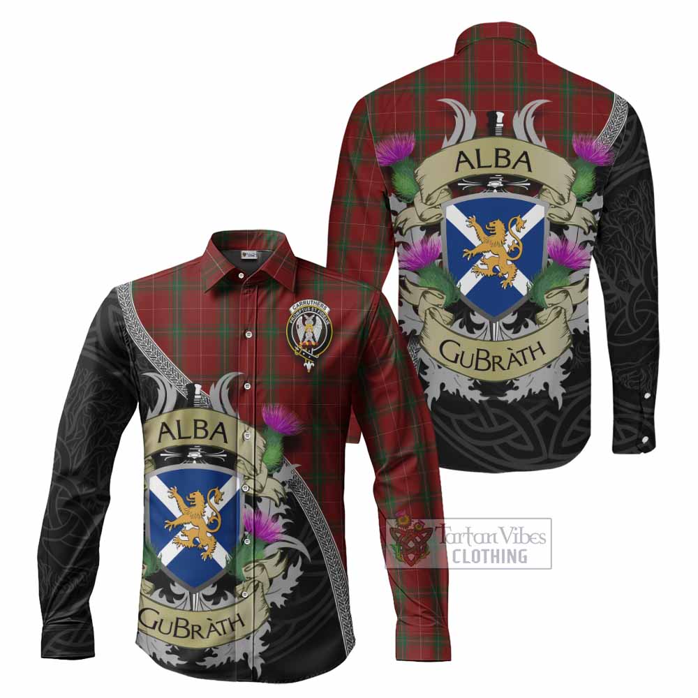 Tartan Vibes Clothing Carruthers Tartan Family Crest Long Sleeve Button Shirt Lion Rampant Royal Thistle Shield Celtic Inspired
