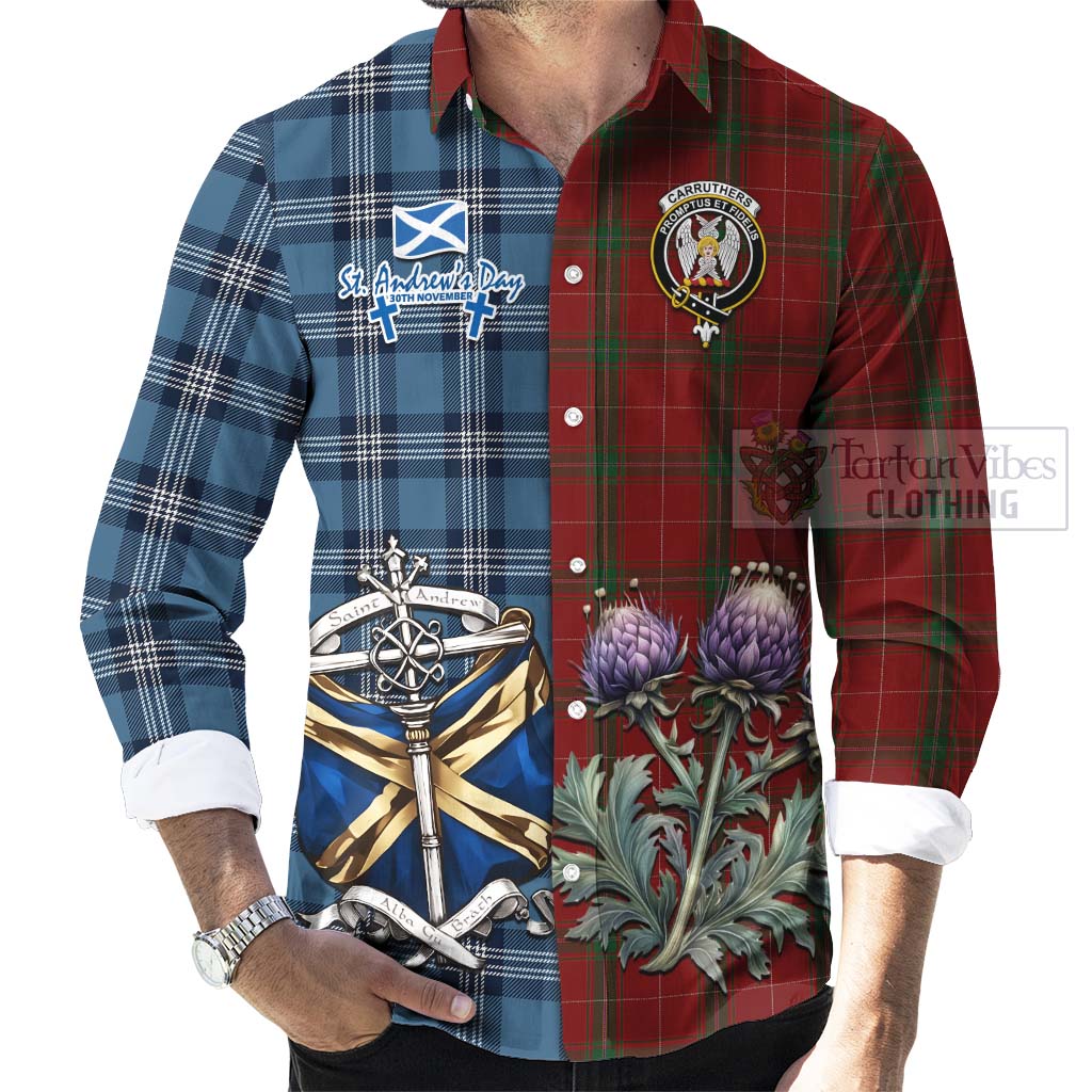 Tartan Vibes Clothing Carruthers Tartan Long Sleeve Button Shirt Happy St. Andrew's Day Half Tartan Style