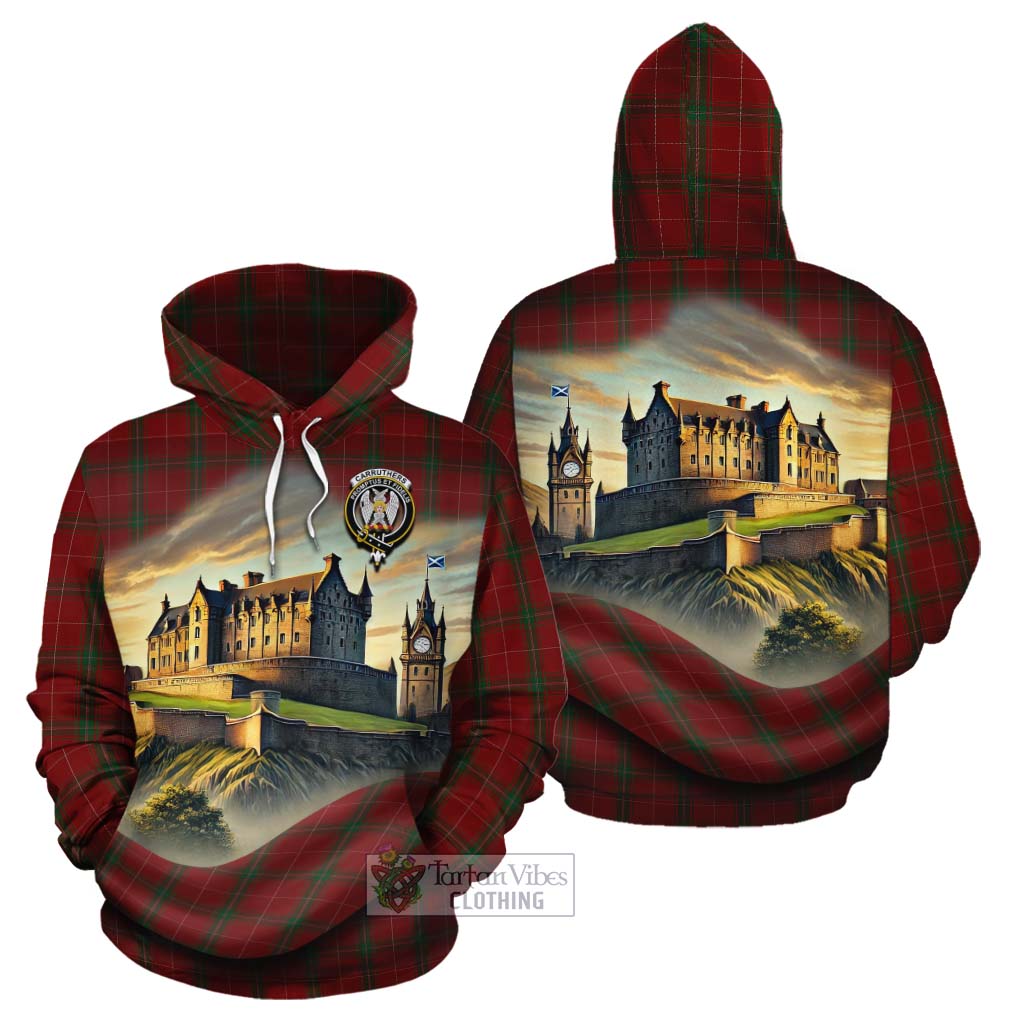 Tartan Vibes Clothing Carruthers Tartan Family Crest Cotton Hoodie with Scottish Ancient Castle Style