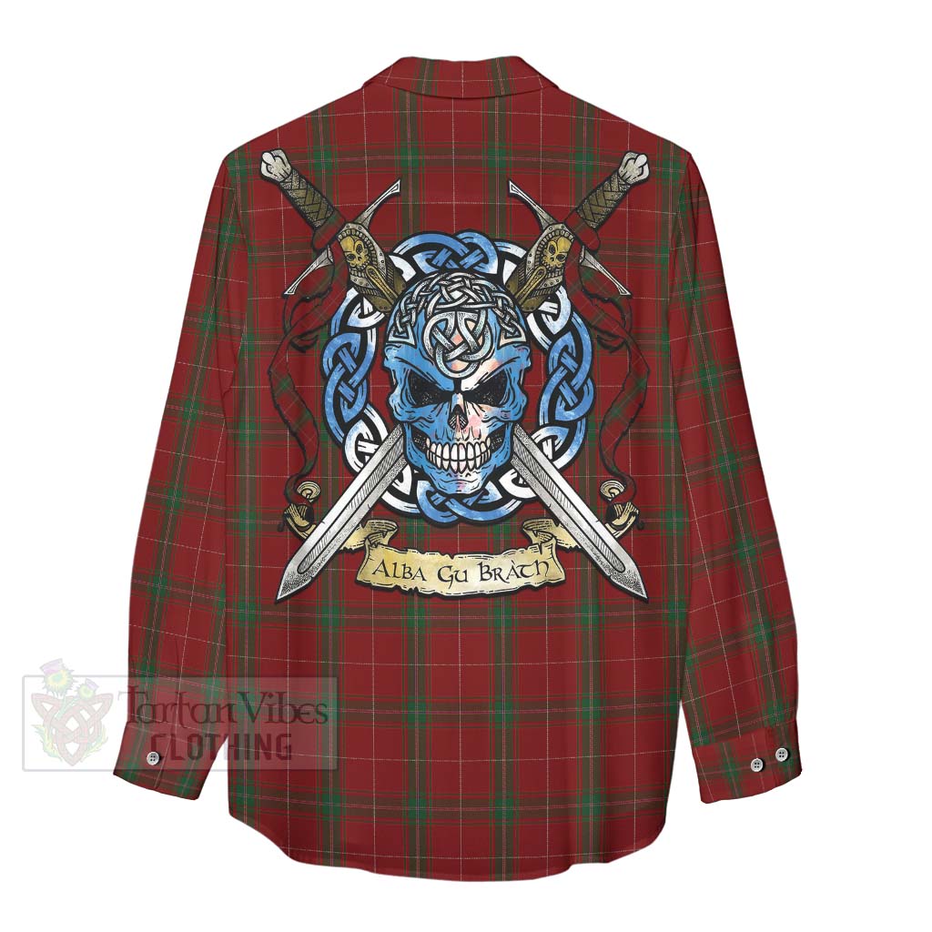 Tartan Vibes Clothing Carruthers Tartan Women's Casual Shirt with Family Crest Celtic Skull Style