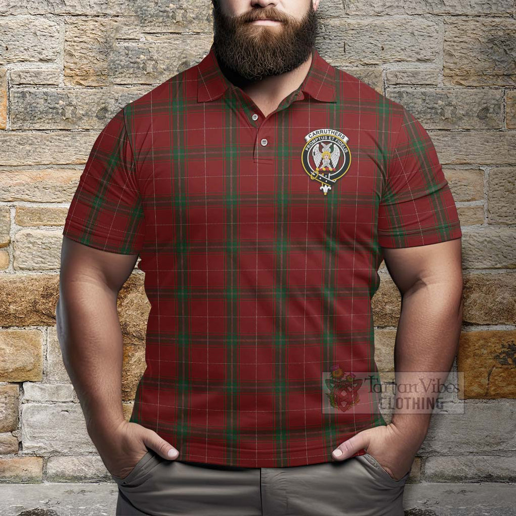 Tartan Vibes Clothing Carruthers Tartan Polo Shirt with Family Crest and Bearded Skull Holding Bottles of Whiskey