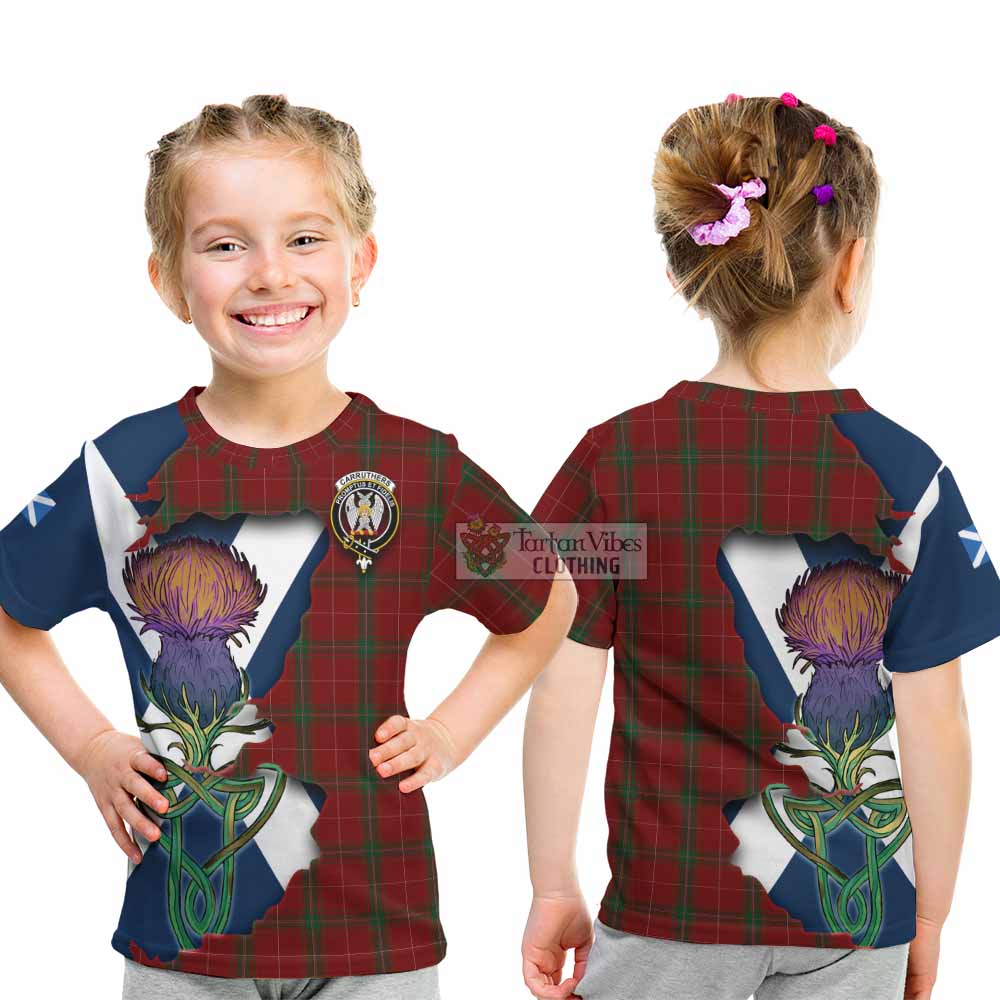 Tartan Vibes Clothing Carruthers Tartan Family Crest Kid T-Shirt Scottish Thistle Celtic Inspired