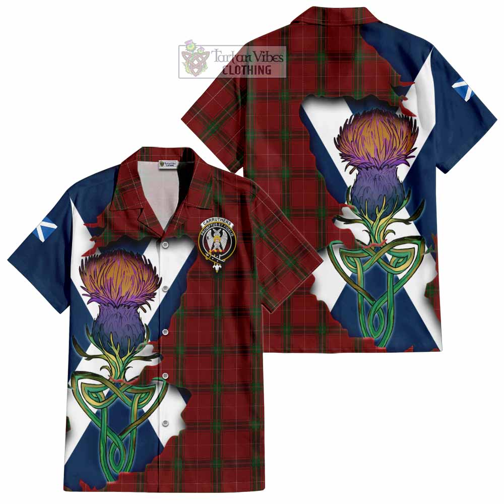 Tartan Vibes Clothing Carruthers Tartan Family Crest Short Sleeve Button Shirt Scottish Thistle Celtic Inspired