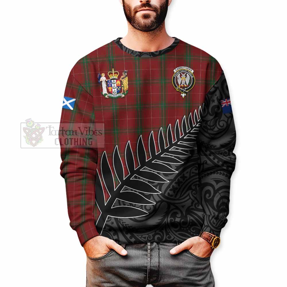 Carruthers Crest Tartan Sweatshirt with New Zealand Silver Fern Half Style - Tartan Vibes Clothing