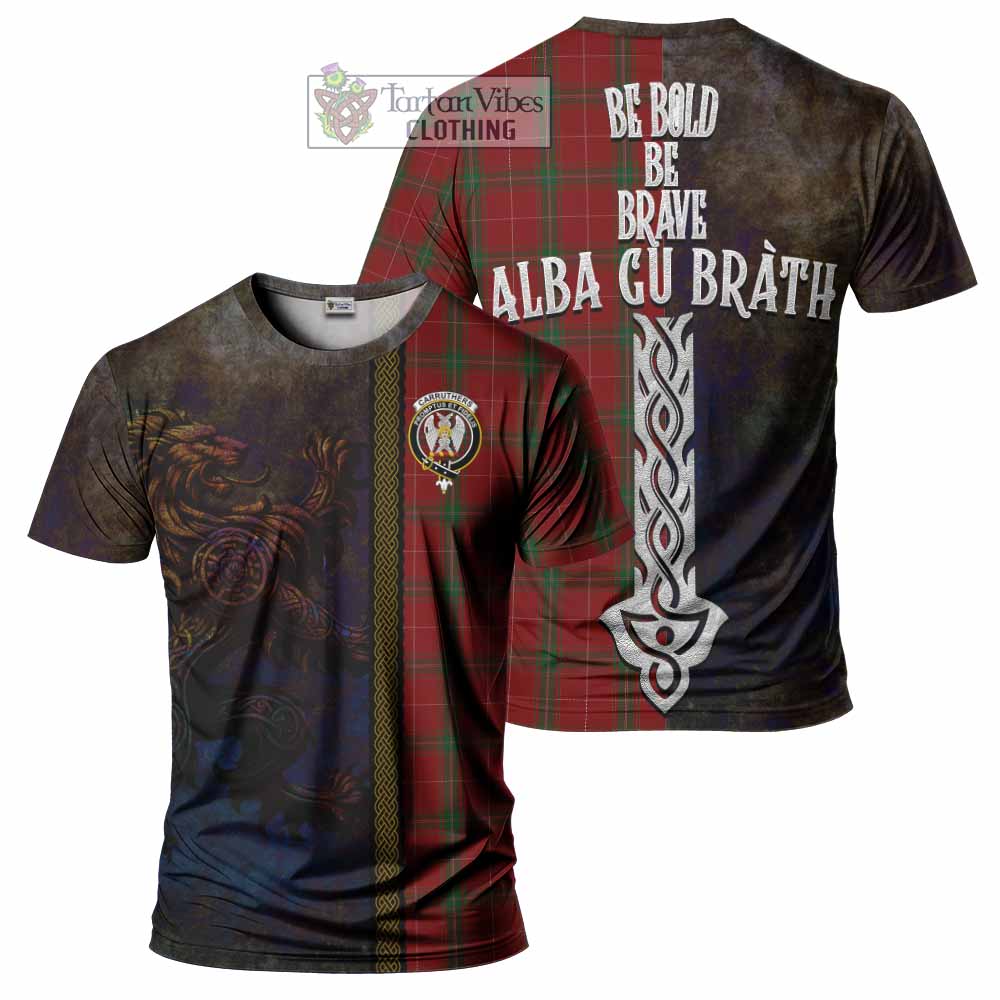 Tartan Vibes Clothing Carruthers Tartan Family Crest T-Shirt Alba Gu Brath Be Brave Lion Ancient Style