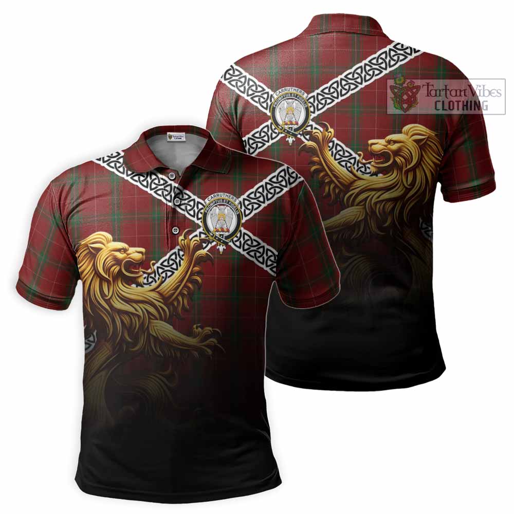 Tartan Vibes Clothing Carruthers Crest Tartan Polo Shirt with Golden Lion Emblem Celtic Style