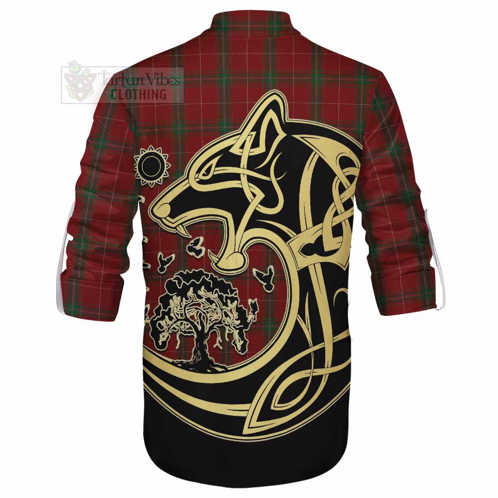 Tartan Vibes Clothing Carruthers Tartan Ghillie Kilt Shirt with Family Crest Celtic Wolf Style