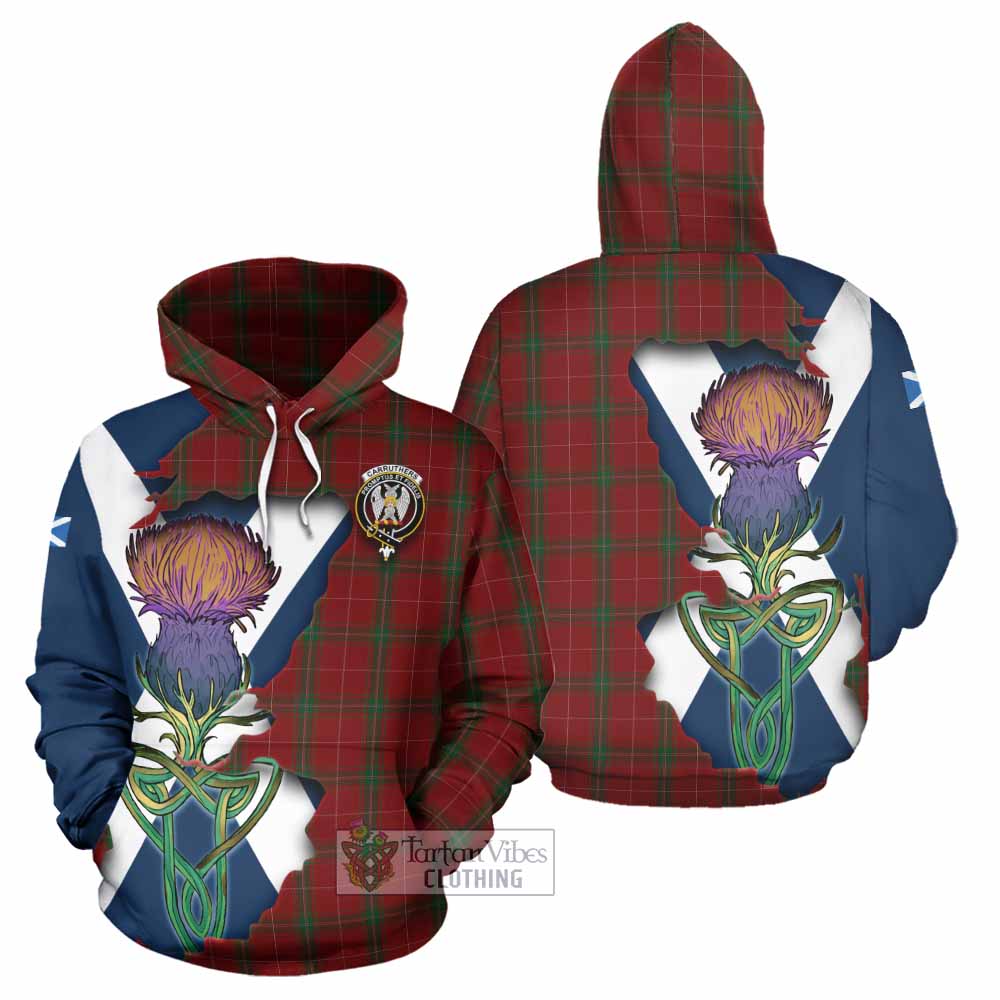 Tartan Vibes Clothing Carruthers Tartan Family Crest Hoodie Scottish Thistle Celtic Inspired