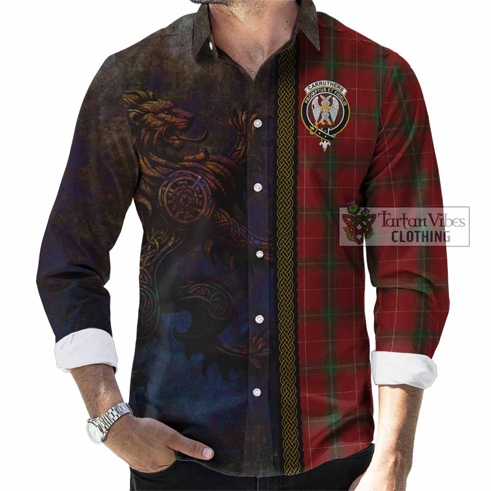 Tartan Vibes Clothing Carruthers Tartan Family Crest Long Sleeve Button Shirt Alba Gu Brath Be Brave Lion Ancient Style