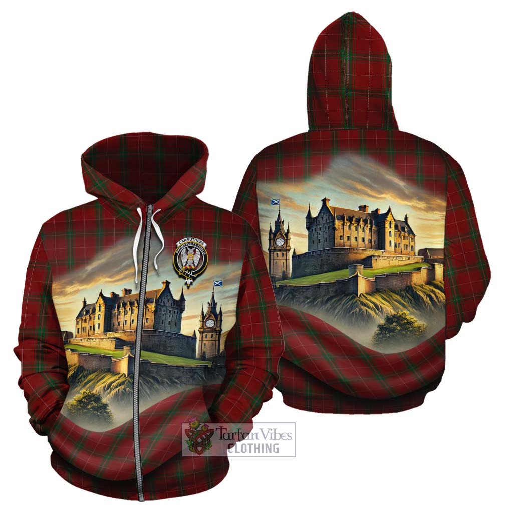 Tartan Vibes Clothing Carruthers Tartan Family Crest Cotton Hoodie with Scottish Ancient Castle Style