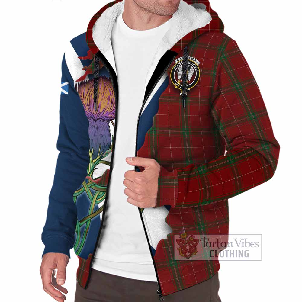 Tartan Vibes Clothing Carruthers Tartan Family Crest Sherpa Hoodie Scottish Thistle Celtic Inspired