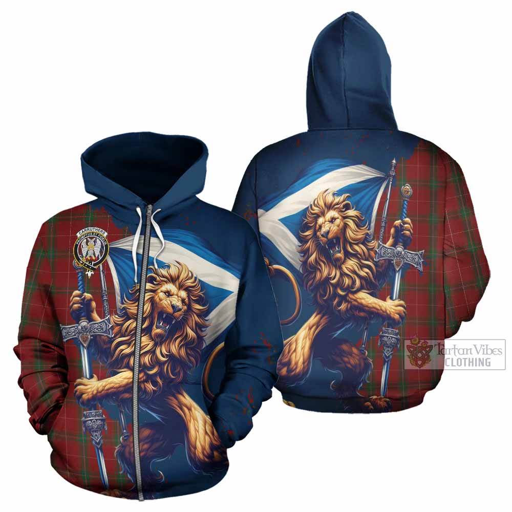 Carruthers Tartan Family Crest Hoodie with Scottish Majestic Lion