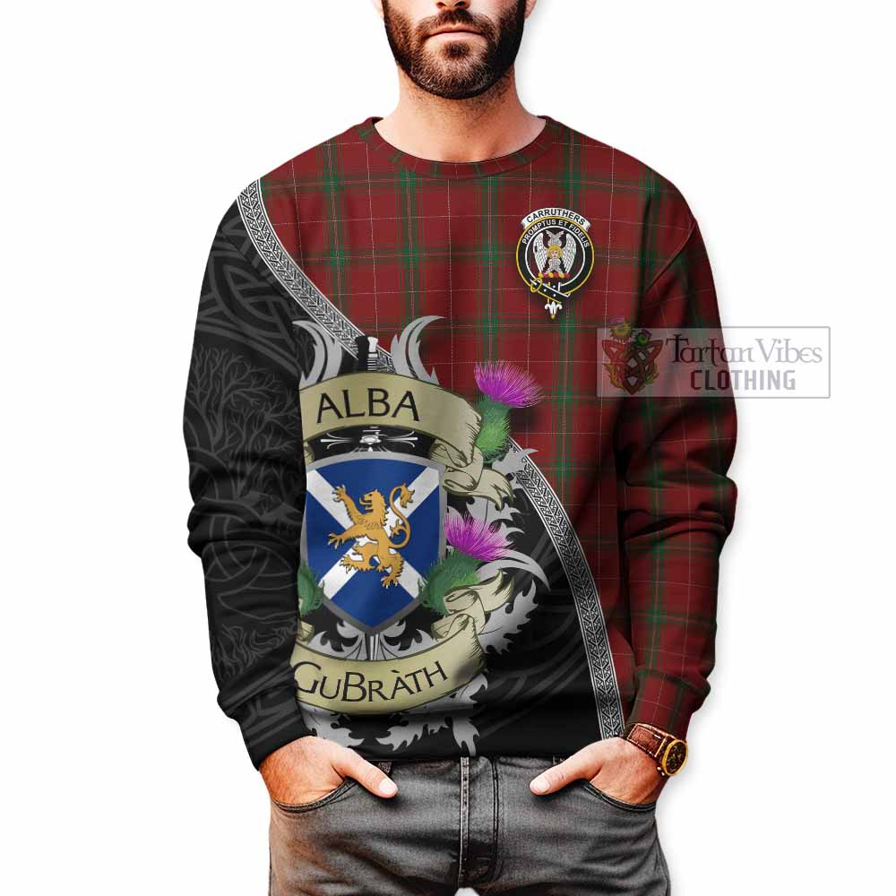 Tartan Vibes Clothing Carruthers Tartan Family Crest Sweatshirt Lion Rampant Royal Thistle Shield Celtic Inspired