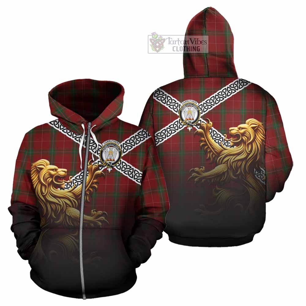 Tartan Vibes Clothing Carruthers Crest Tartan Hoodie with Golden Lion Emblem Celtic Style