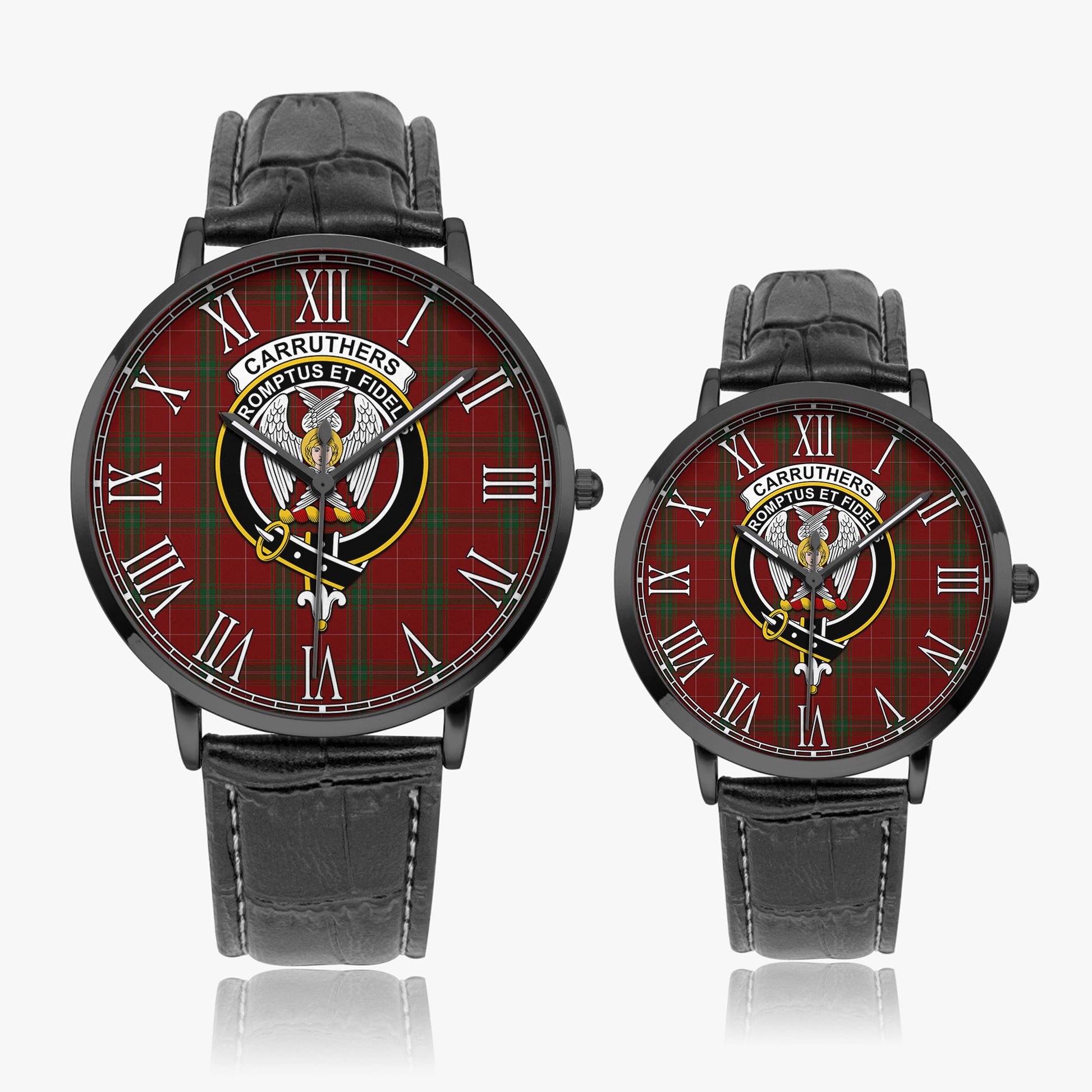 Carruthers Tartan Family Crest Leather Strap Quartz Watch - Tartanvibesclothing