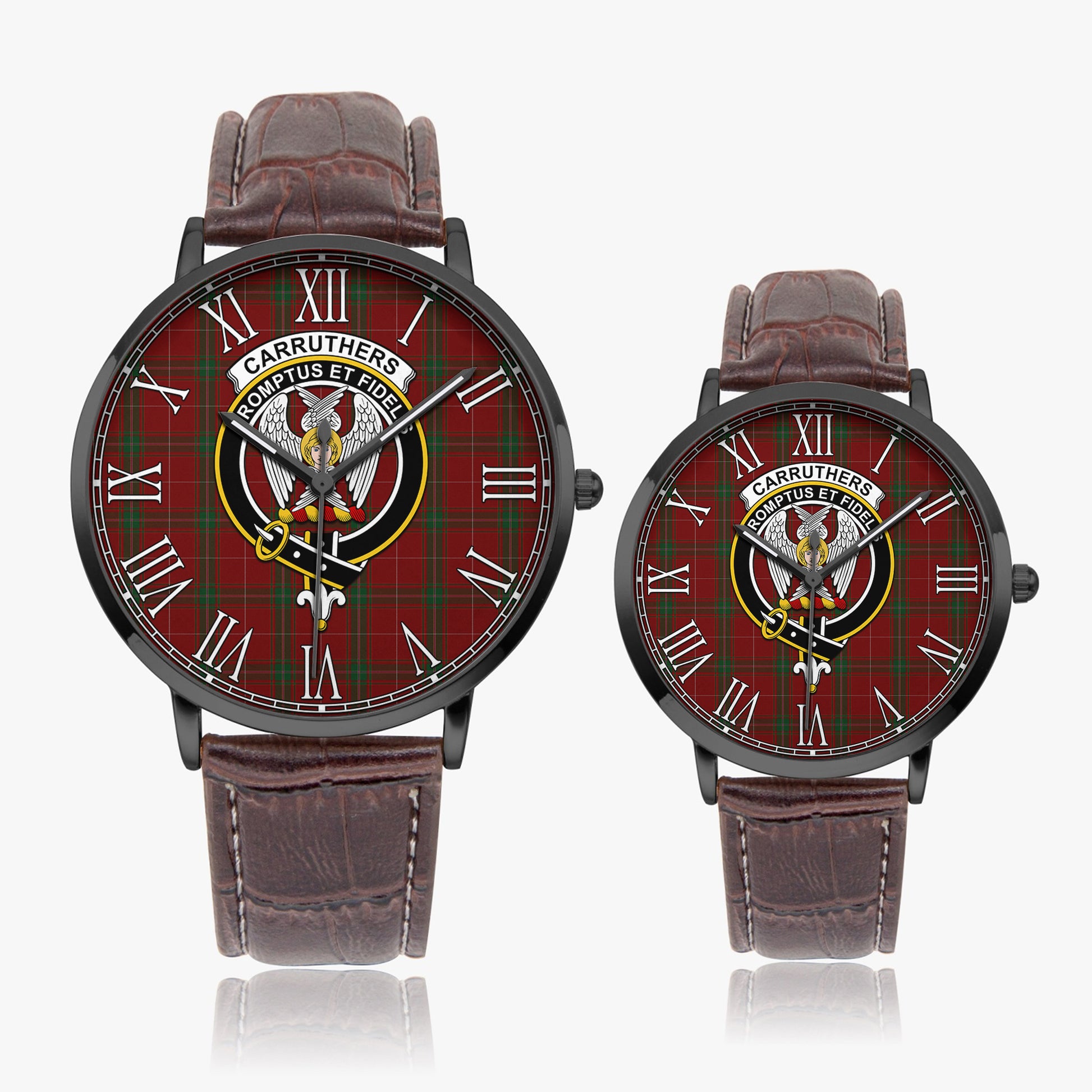 Carruthers Tartan Family Crest Leather Strap Quartz Watch - Tartanvibesclothing