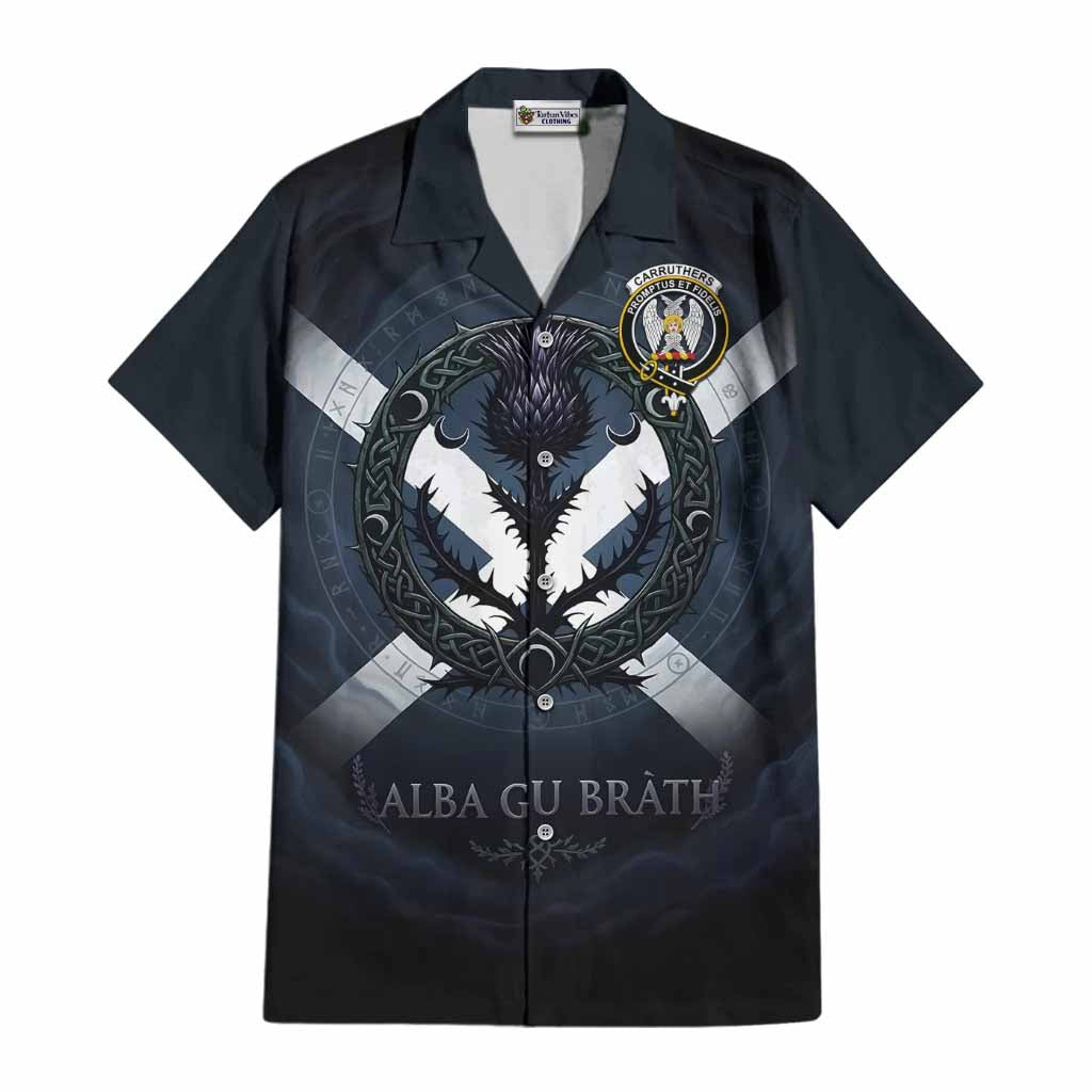 Carruthers Clan Crest Cotton Hawaiian Shirt with Celtic Knot Thistle and Saltire