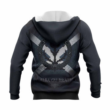 Carruthers Clan Crest Knitted Hoodie with Celtic Knot Thistle and Saltire