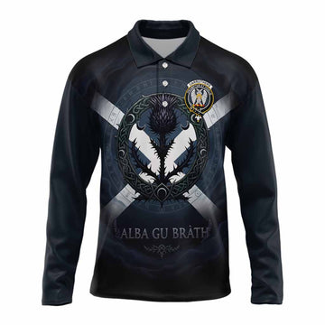 Carruthers Clan Crest Long Sleeve Polo Shirt with Celtic Knot Thistle and Saltire
