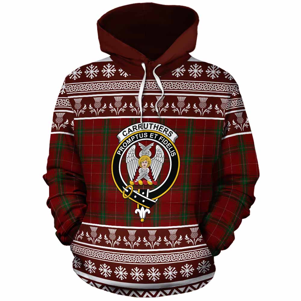 Carruthers Clan Tartan Christmas Cotton Hoodie with Family Crest - Tartan Vibes Clothing