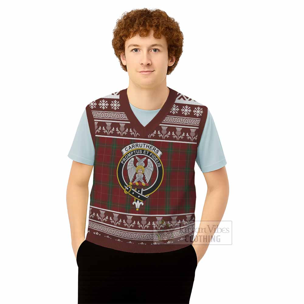 Carruthers Clan Tartan Christmas Knitted V-Neck Vest with Family Crest - Tartan Vibes Clothing