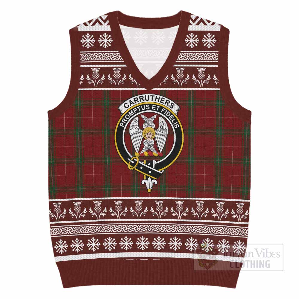 Carruthers Clan Tartan Christmas Knitted V-Neck Vest with Family Crest - Tartan Vibes Clothing