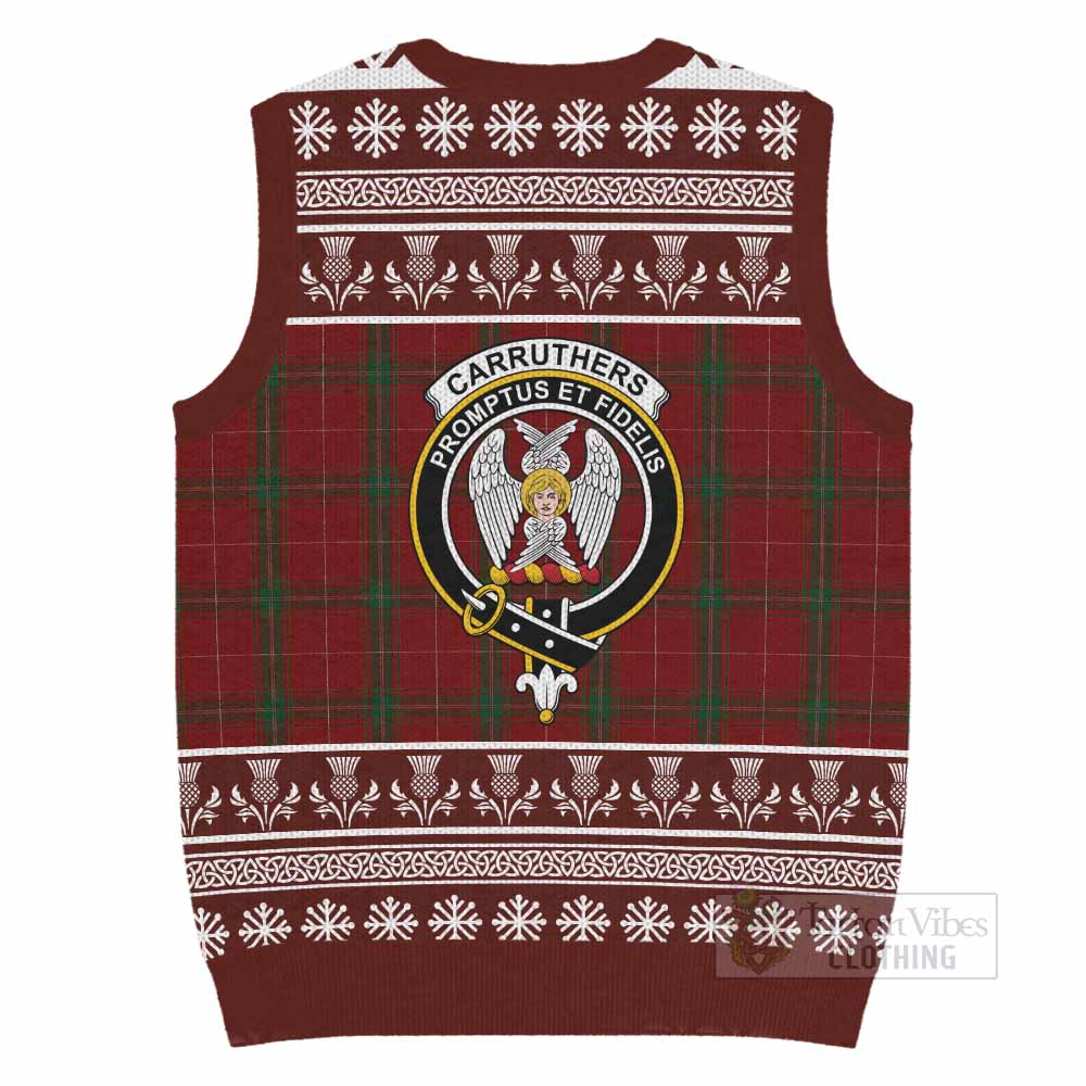 Carruthers Clan Tartan Christmas Knitted V-Neck Vest with Family Crest - Tartan Vibes Clothing