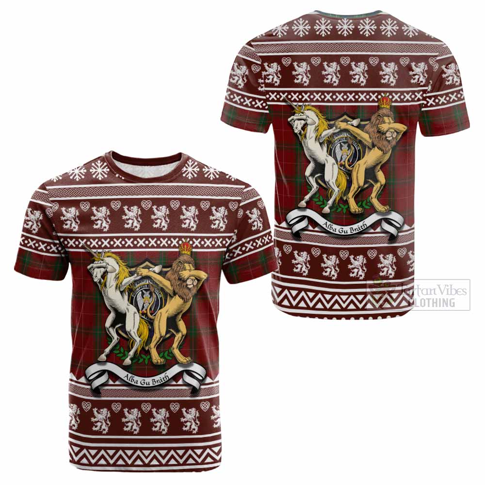 Carruthers Clan Tartan Crest Christmas Cotton T-shirt Coat of Arms Funny Style - Tartan Vibes Clothing