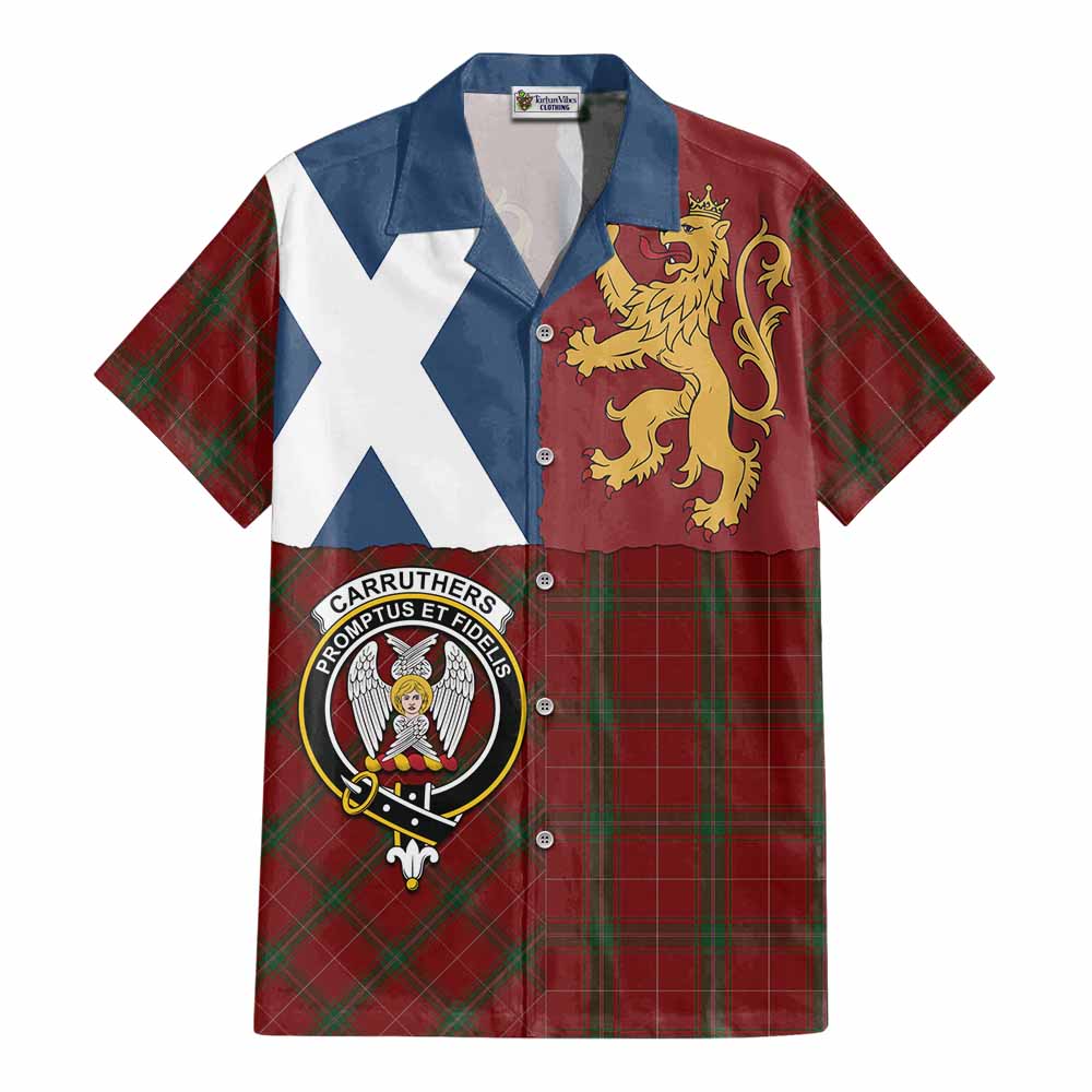 Carruthers Crest Tartan Cotton Hawaiian Shirt with Lion Rampant Saltire Style - Tartan Vibes Clothing