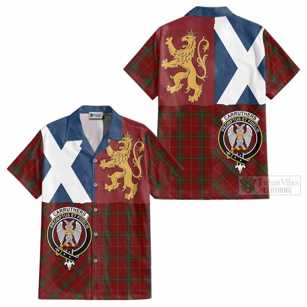 Carruthers Crest Tartan Cotton Hawaiian Shirt with Lion Rampant Saltire Style - Tartan Vibes Clothing