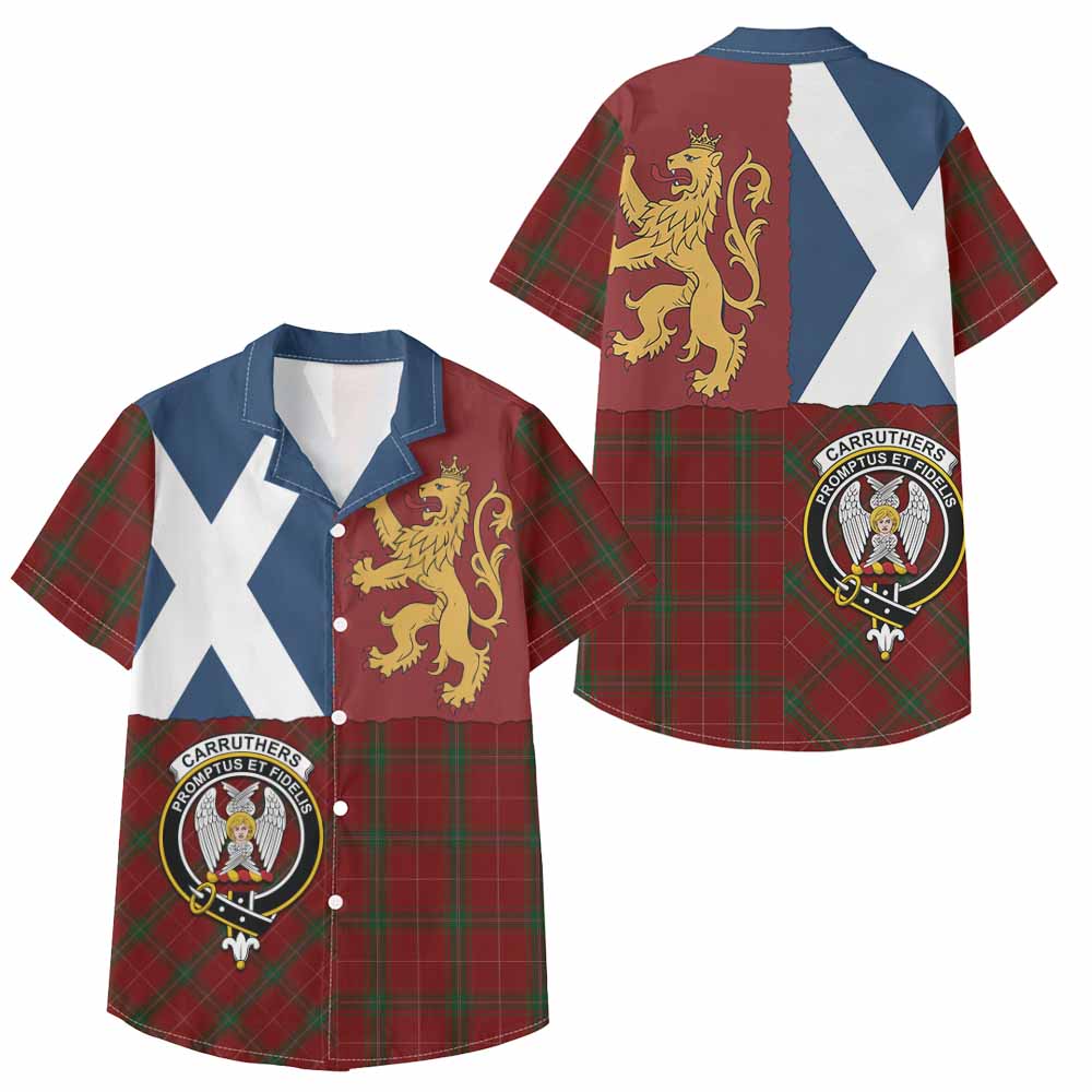 Carruthers Crest Tartan Kid Hawaiian Shirt with Lion Rampant Saltire Style - Tartan Vibes Clothing
